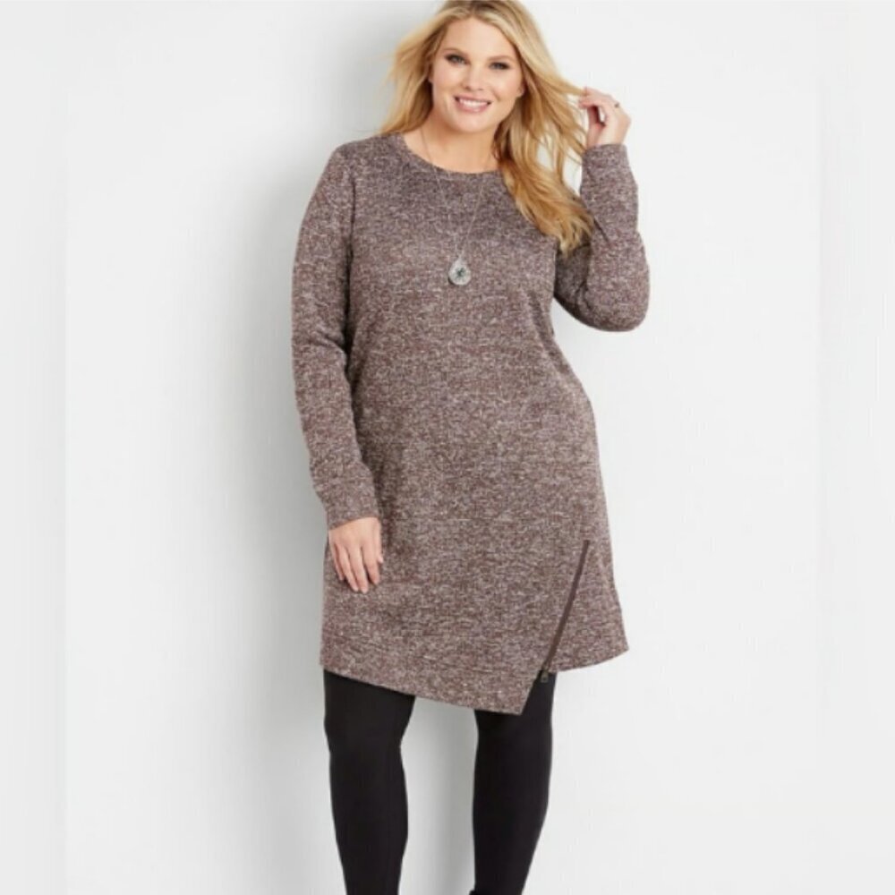 Maurice's Long Sleeve Heathered Mocha/Brown Knit Dress | Side Zip | Size Medium